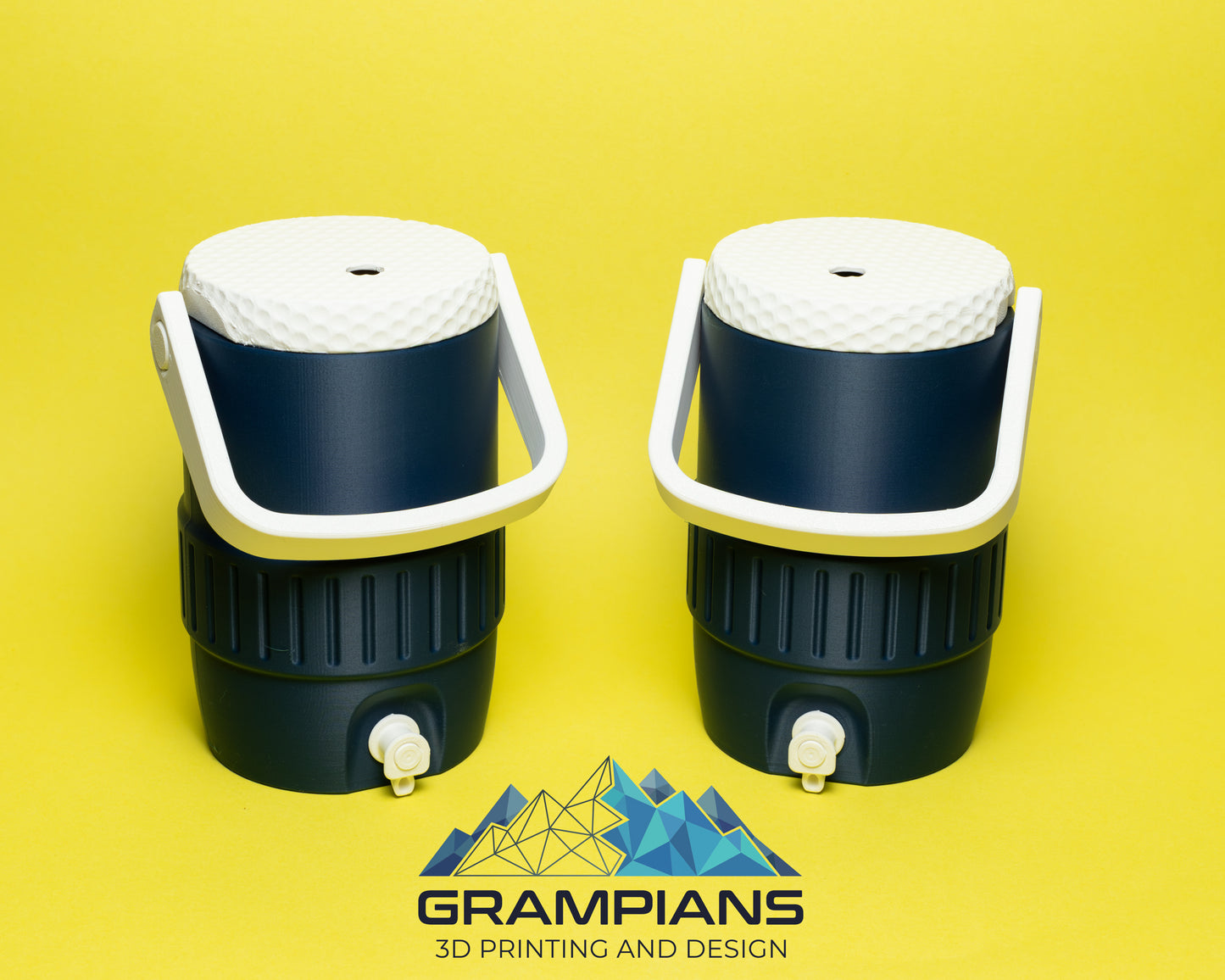 Mini Water Cooler Can Koozie | 3D Printed Drink Holder for 375ml Cans, Energy Drinks & 600ml Bottles | Sports & Pattern Lids