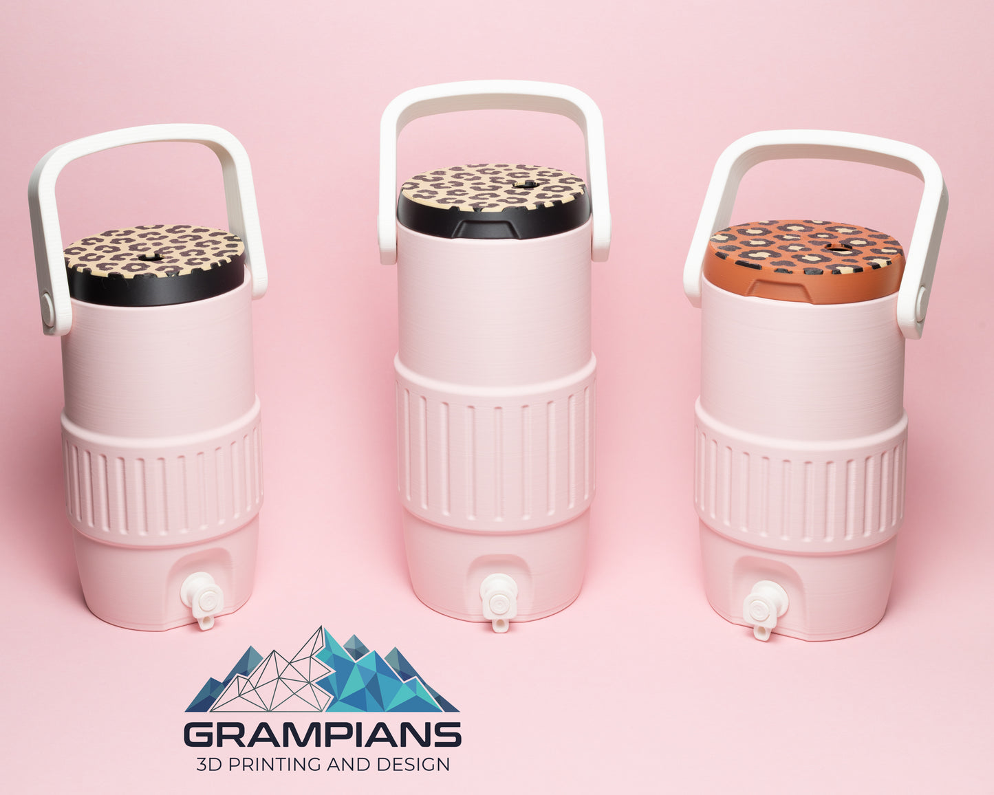Mini Water Cooler Can Koozie | 3D Printed Drink Holder for 375ml Cans, Energy Drinks & 600ml Bottles | Sports & Pattern Lids